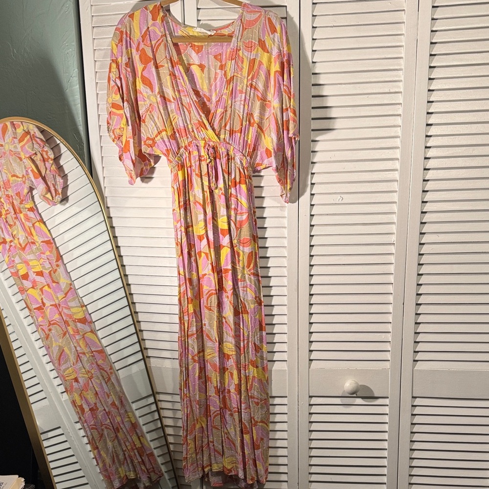 Lush Vibrant Pink and Yellow Maxi Dress